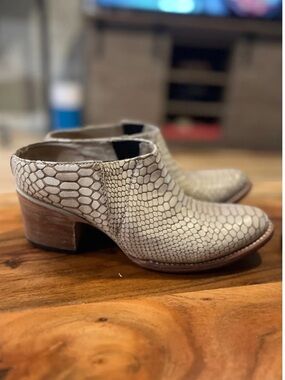 Freebird Shae Cream Snake Print Leather Ankle Booties